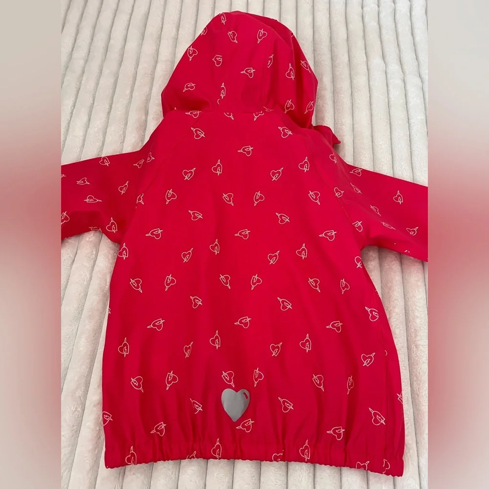 Girls Pink Waterproof Raincoat Hooded Jacket Hearts EU 116 US 5-6